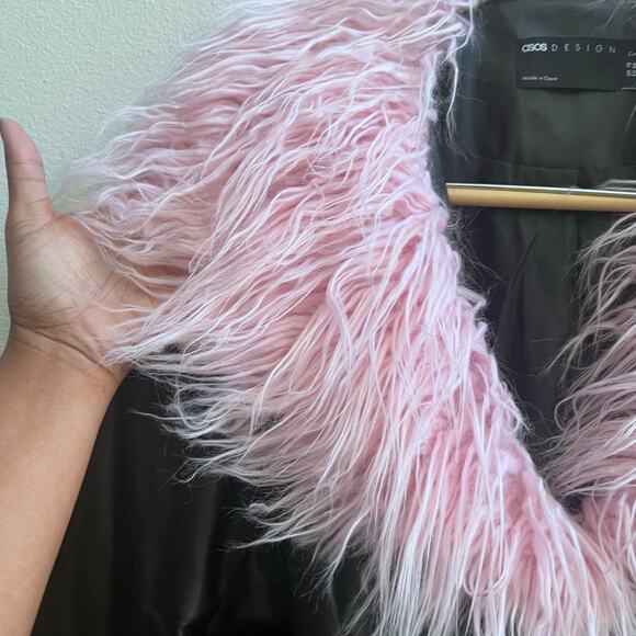 ASOS DESIGN Brog Cuff Faux Leather Black & Pink 70’s Retro Jacket Women's US 14 - Picture 3 of 10